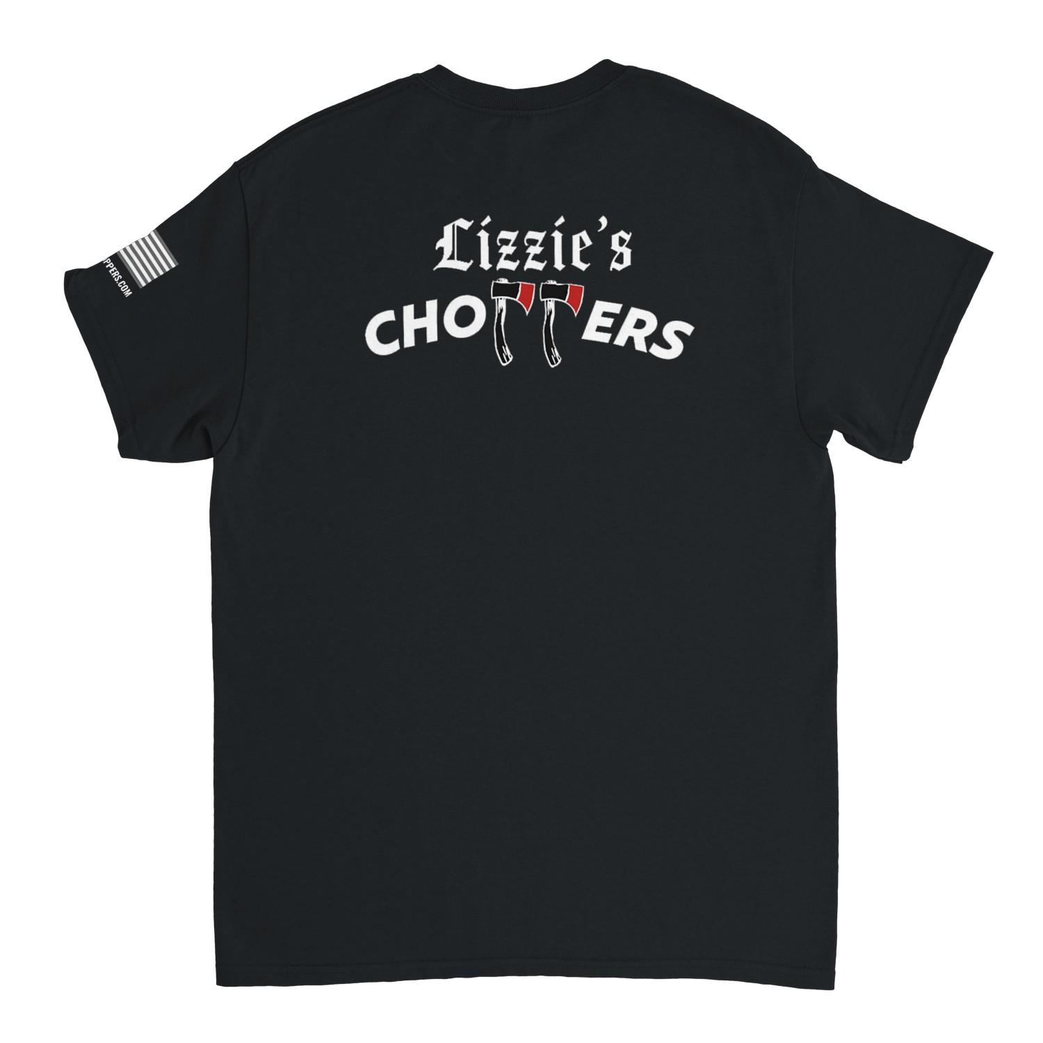 Back view showing the large Lizzie's Choppers logo