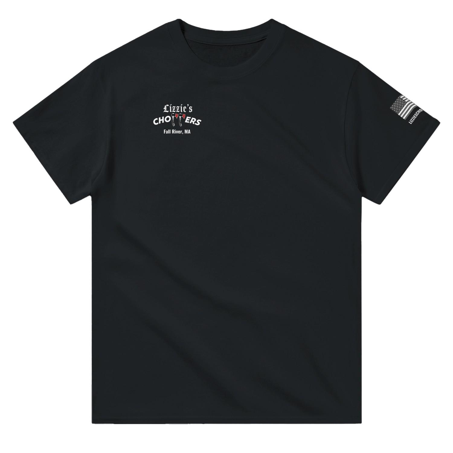 Front view of the black tee with chest logo